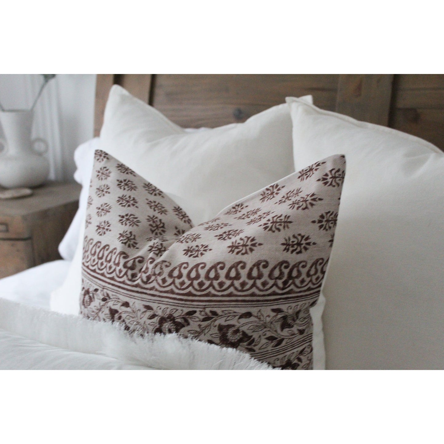 Vintage red floral patterned cotton cushion 45 x 45cm