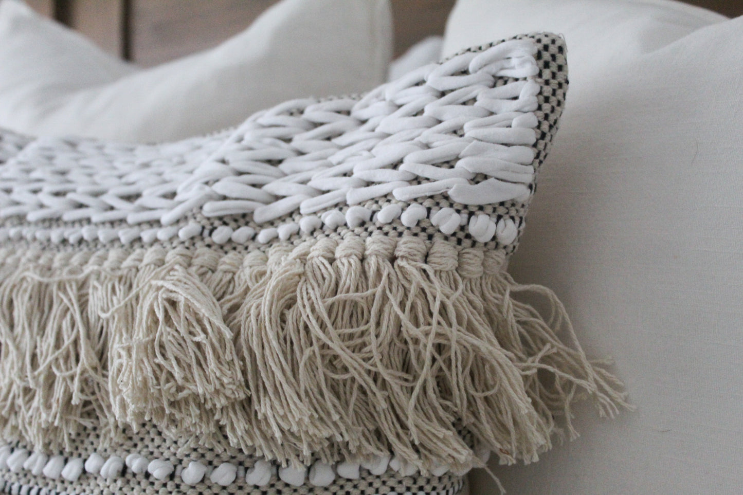 White and Beige Boho Cushion 45x45cm