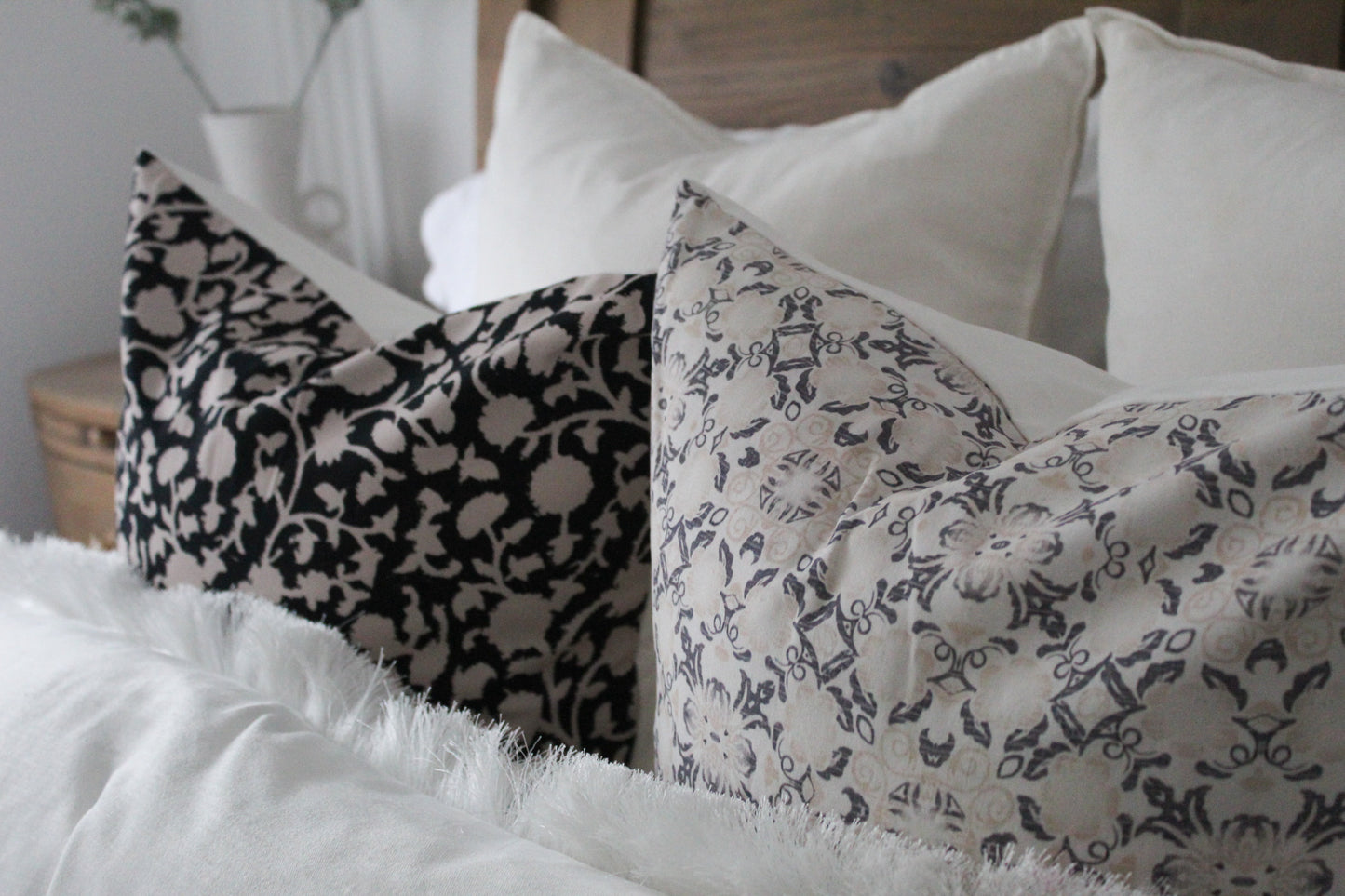 Neutral floral cotton 45 x 45cm country style cushion