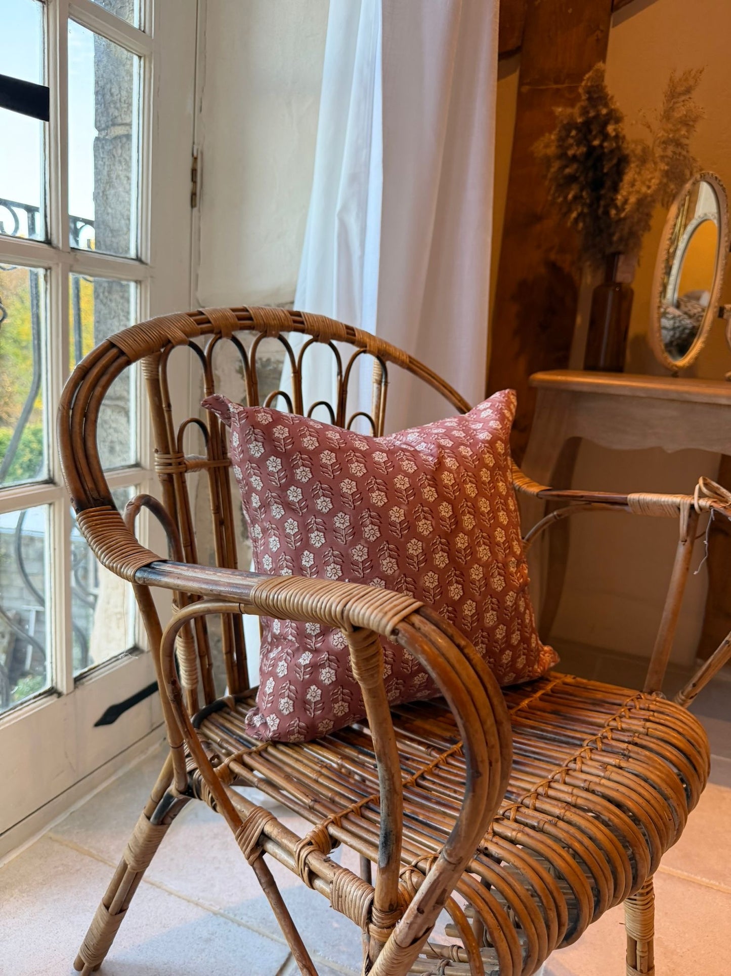 Blush pink floral cotton cushion 45 x 45cm