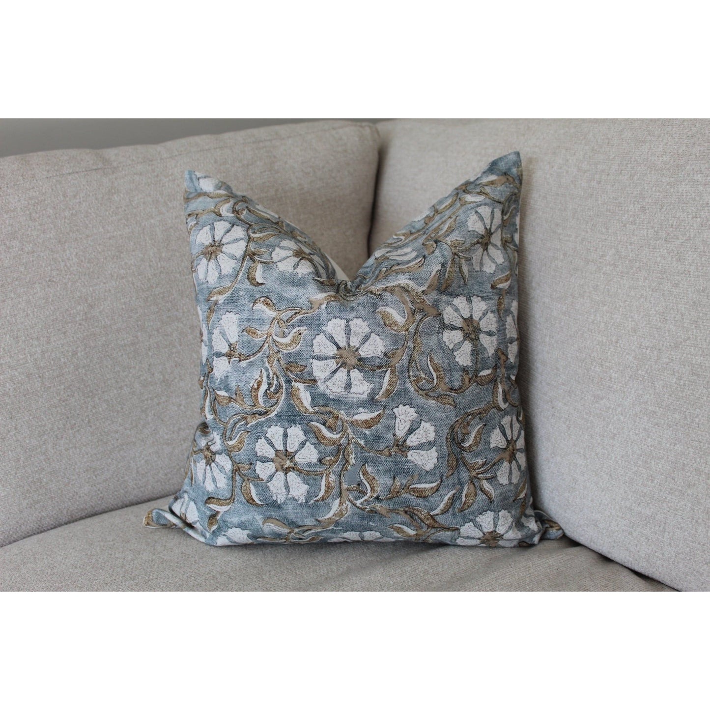 Floral blue French cotton cushion 45 x 45cm