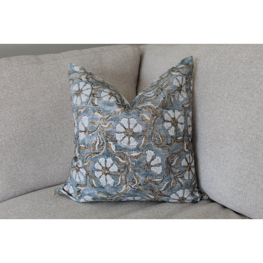 Floral blue French cotton cushion  45 x 45cm