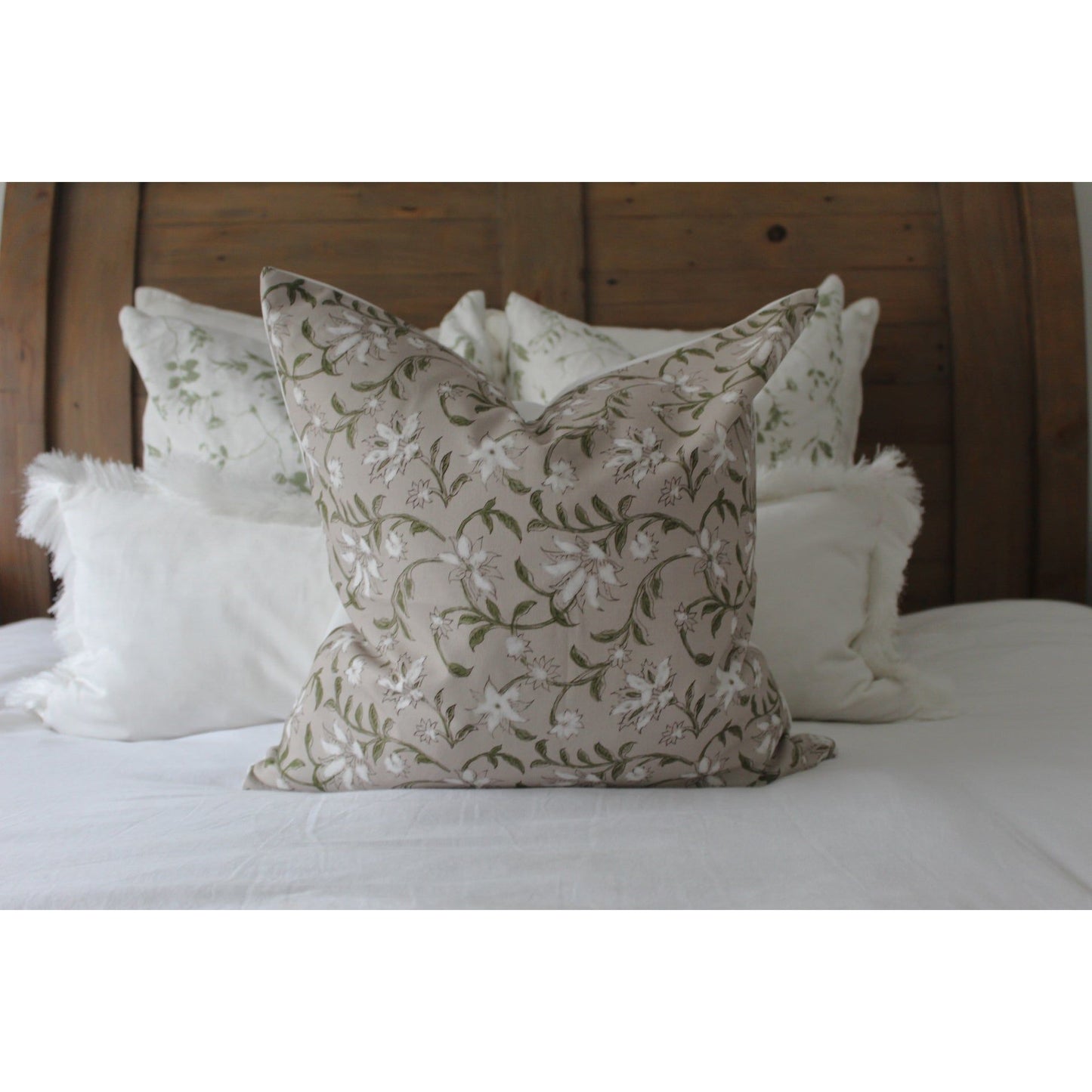 Natural floral print cushion 45 x 45cm in cotton