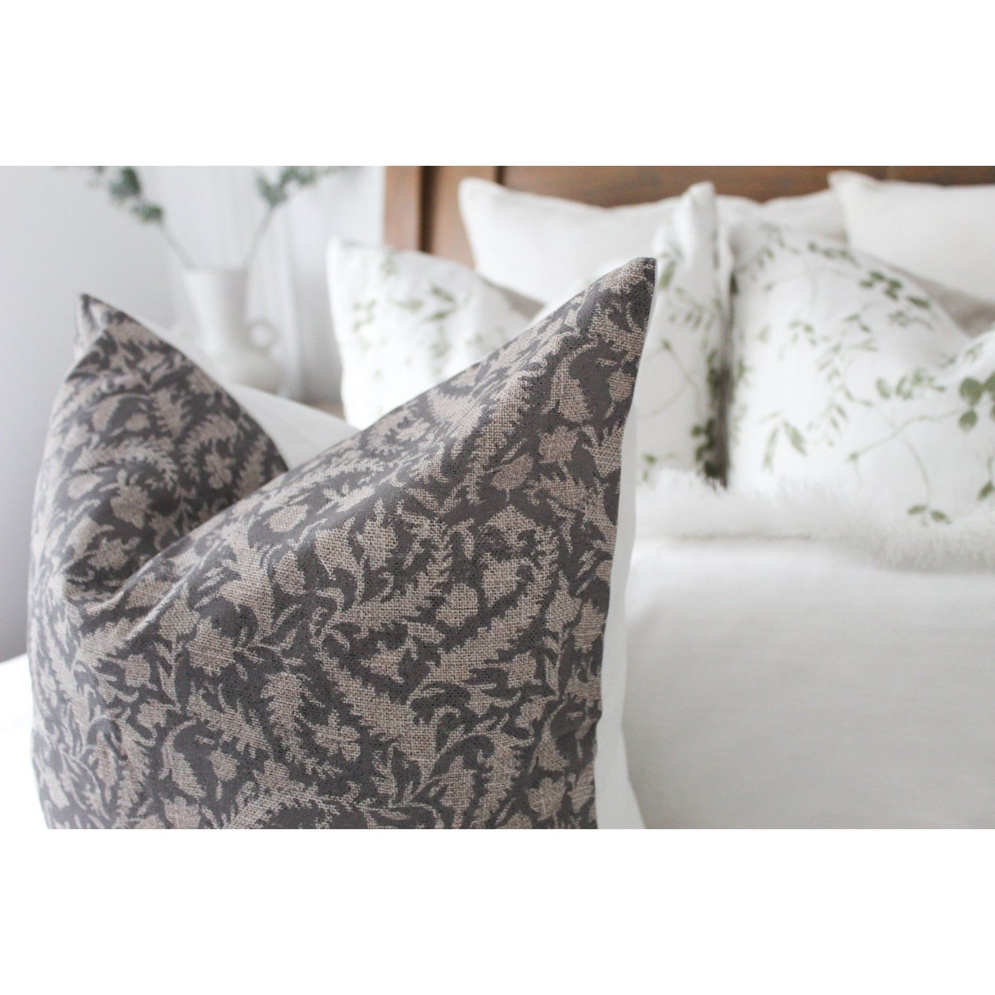 Floral cotton grey cotton country style cushion 45 x 45cm