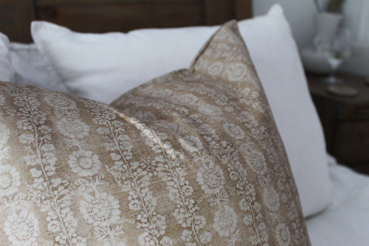 Sand floral print cushion with feather insert 50x50cm