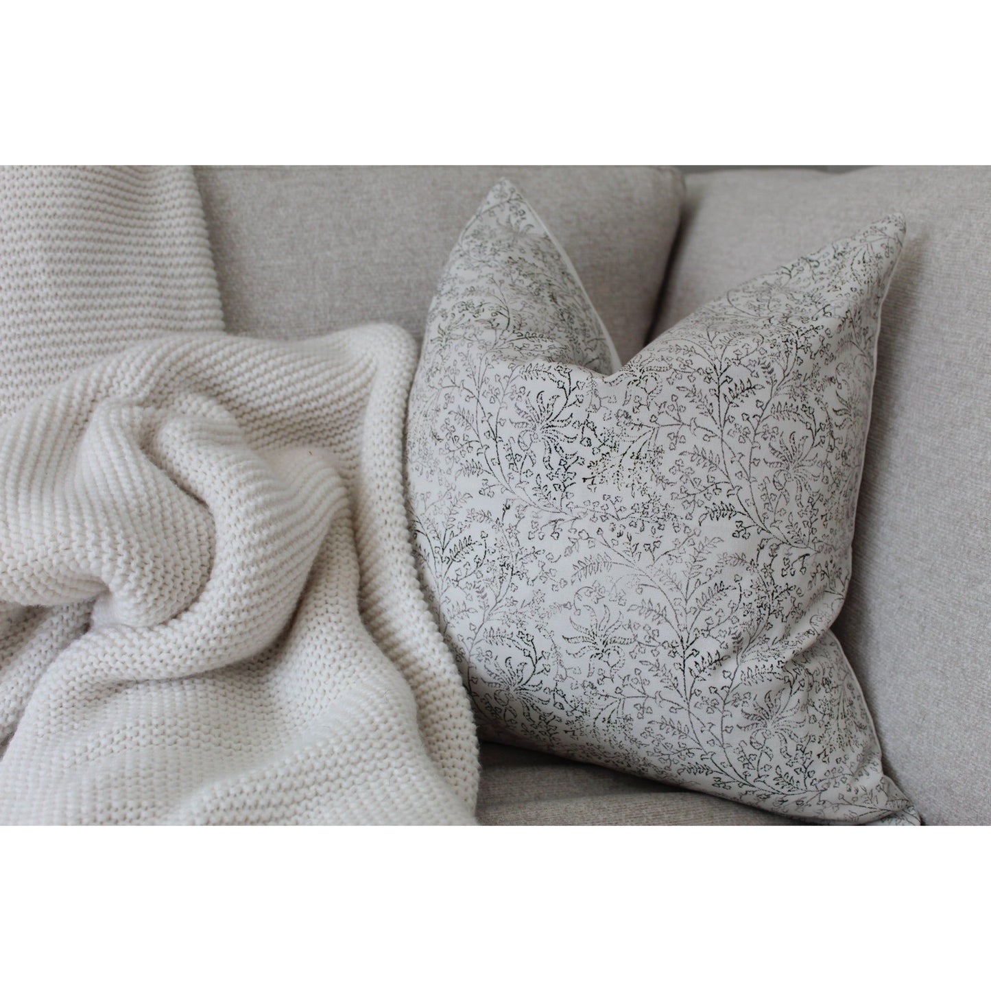 Ivory floral cotton cushion 45 x 45cm