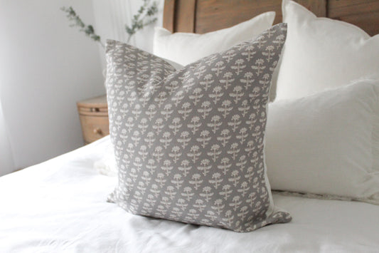 Grey floral 45 x 45cm cotton cushion