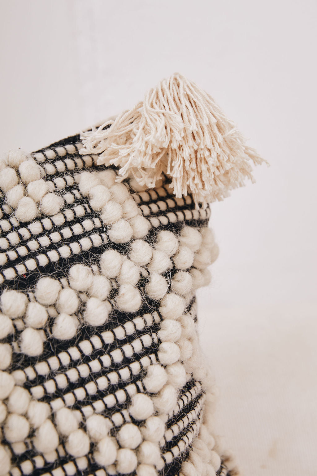 Black Tassel Handloom Cotton Cushion with tassels 45x45cm