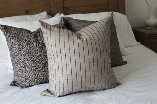 Beige stripe cotton cushion with feather insert 45x45xm