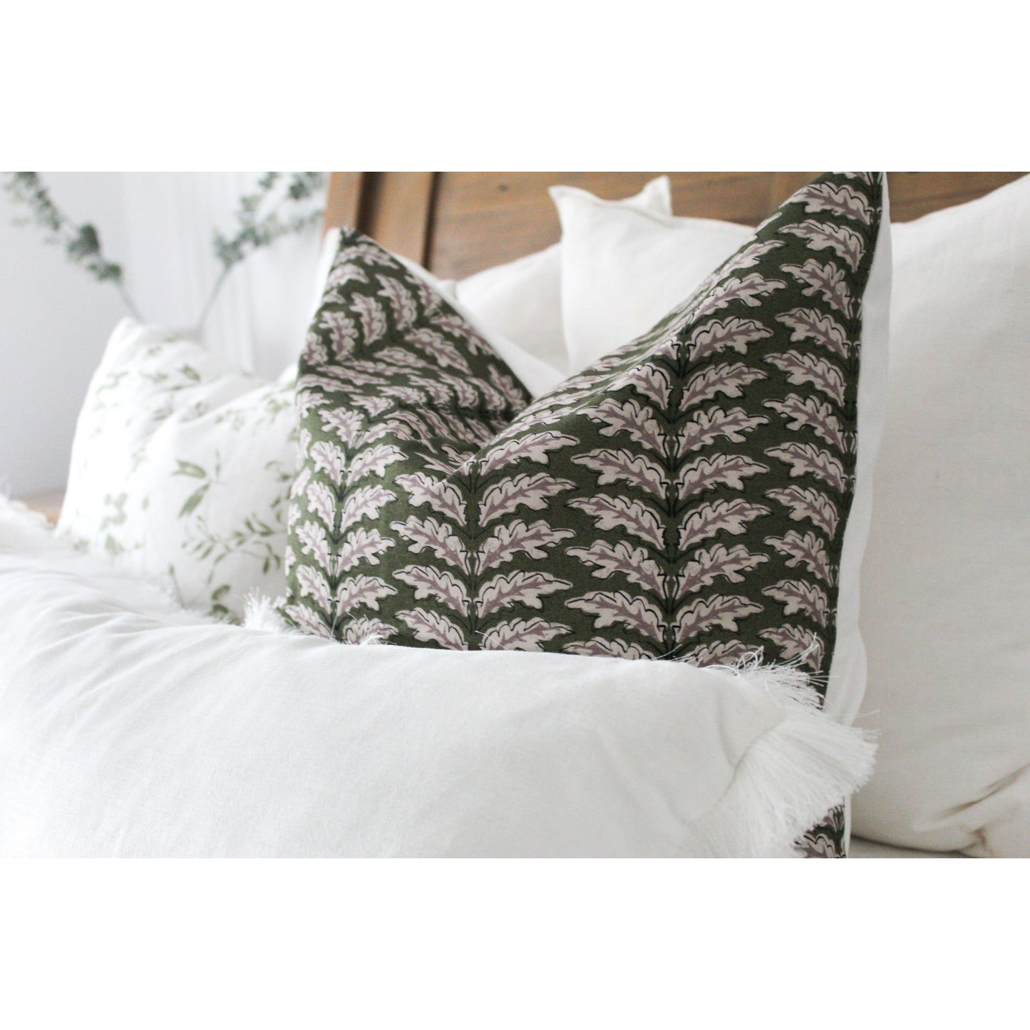 Green floral cotton cushion 50 x 50cm