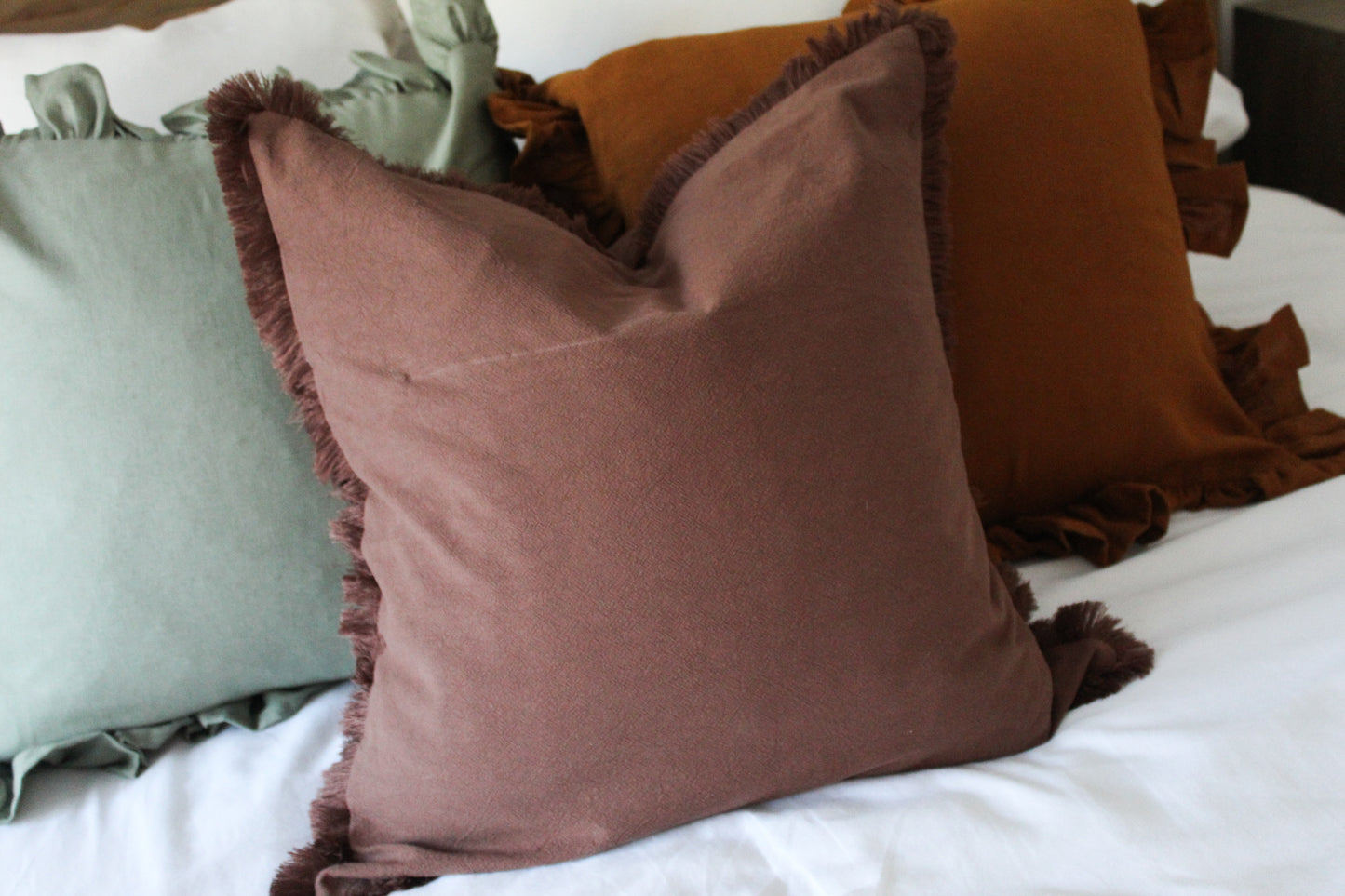 Brown fringe cotton cushion 45x45cm