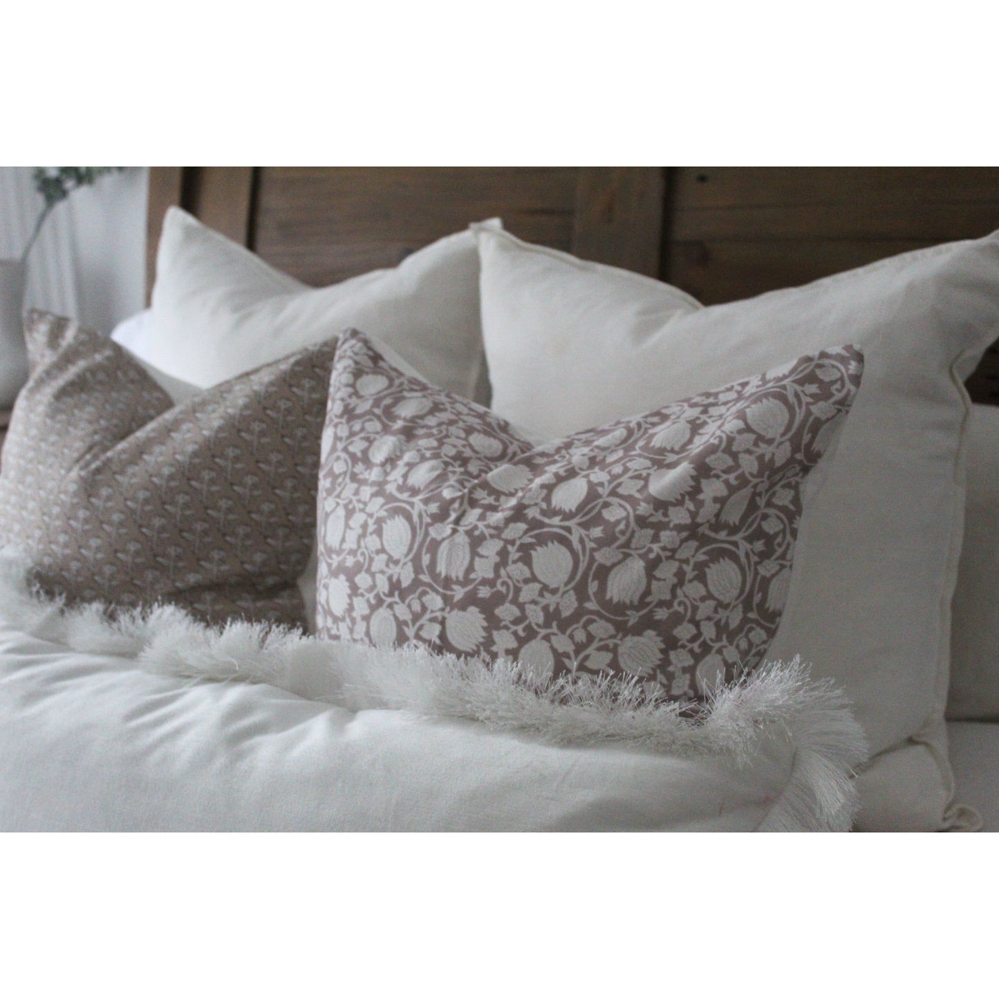 Neutral floral cotton cushion 45 x 45cm