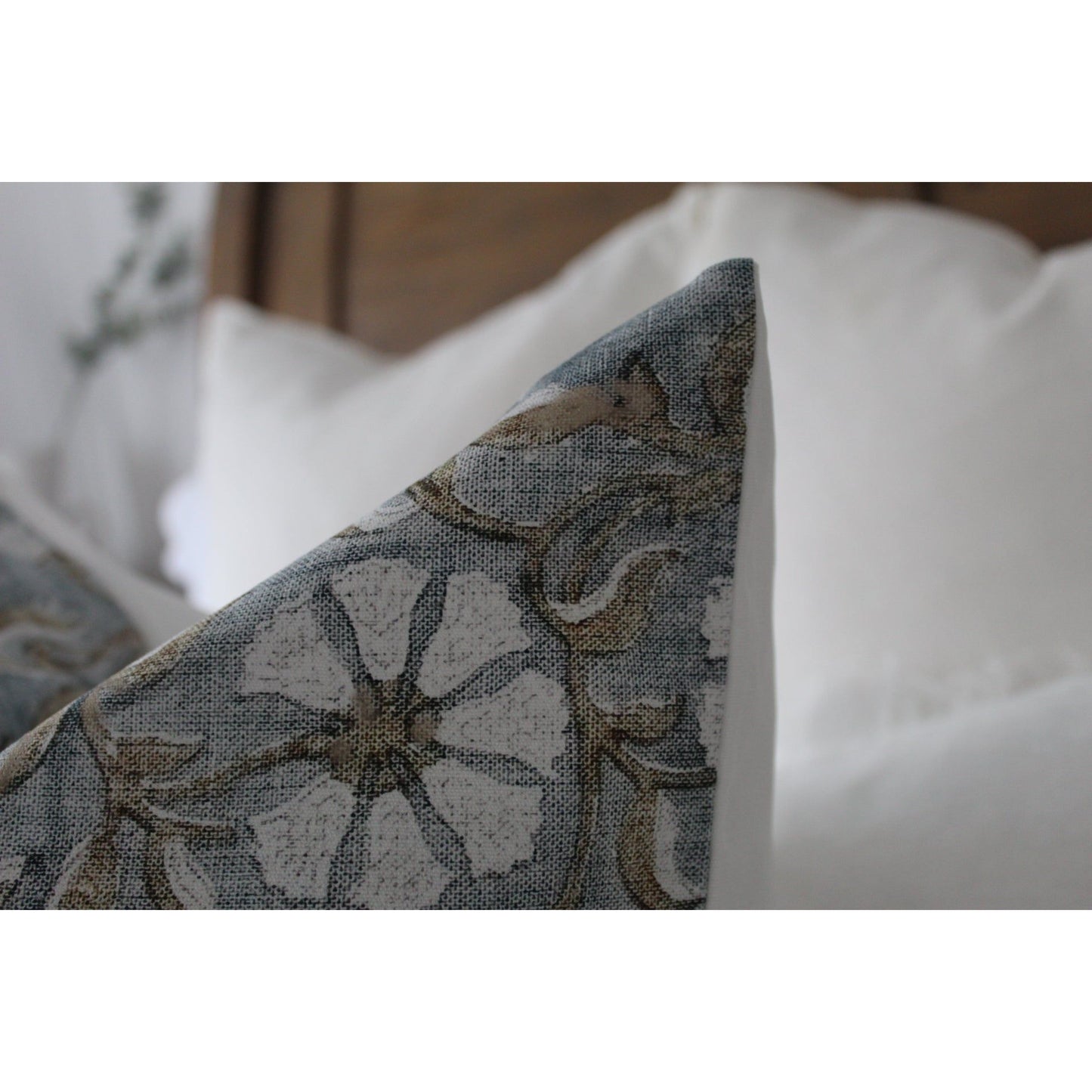 Floral blue French cotton cushion 45 x 45cm