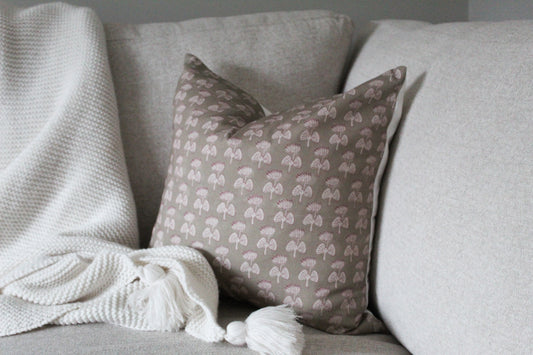 Brown and pink bow cotton cushion 45 x 45cm