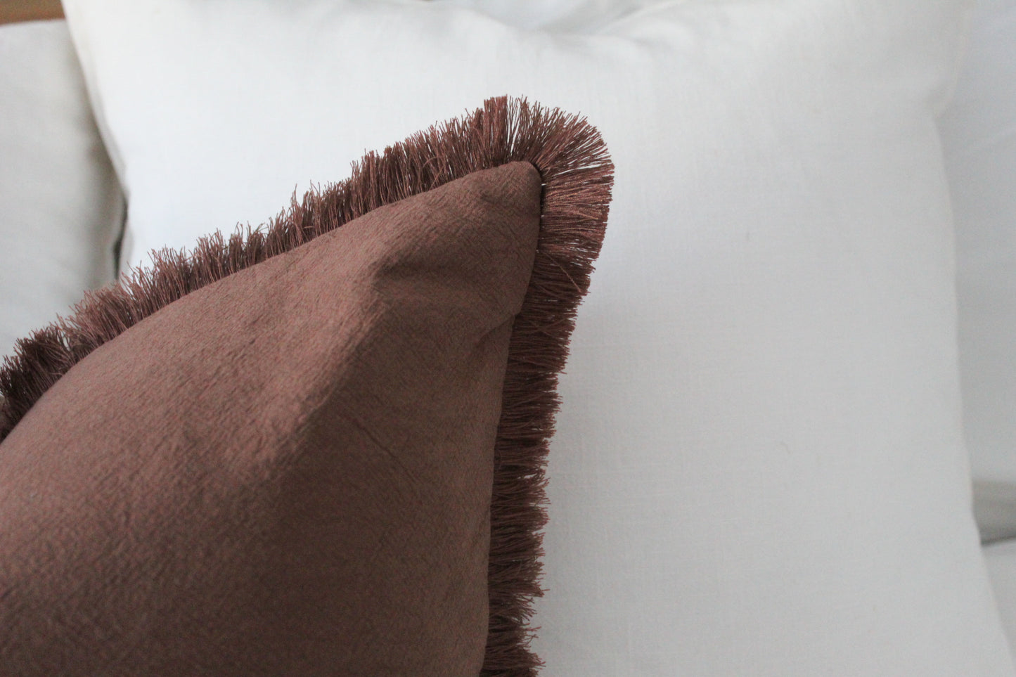 Brown fringe cotton cushion 45x45cm