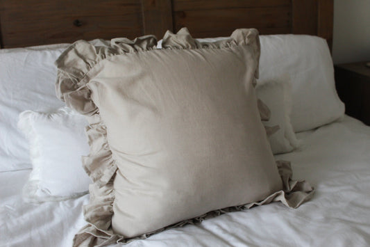 Neutral ruffle linen Cushion with duck feather insert 45x45cm