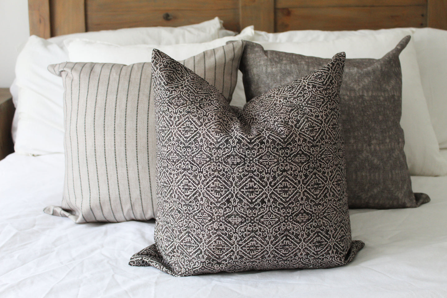 Brown patterned cotton cushion with duck feather insert 45x45cm