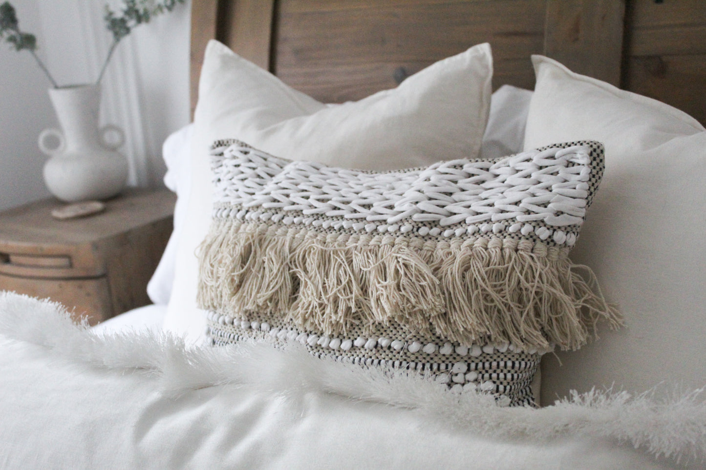 White and Beige Boho Cushion 45x45cm