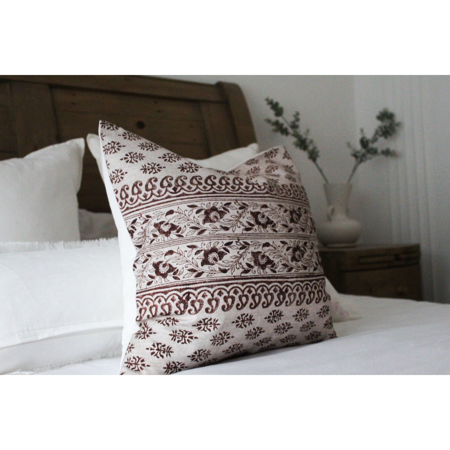 Vintage red floral patterned cotton cushion 45 x 45cm