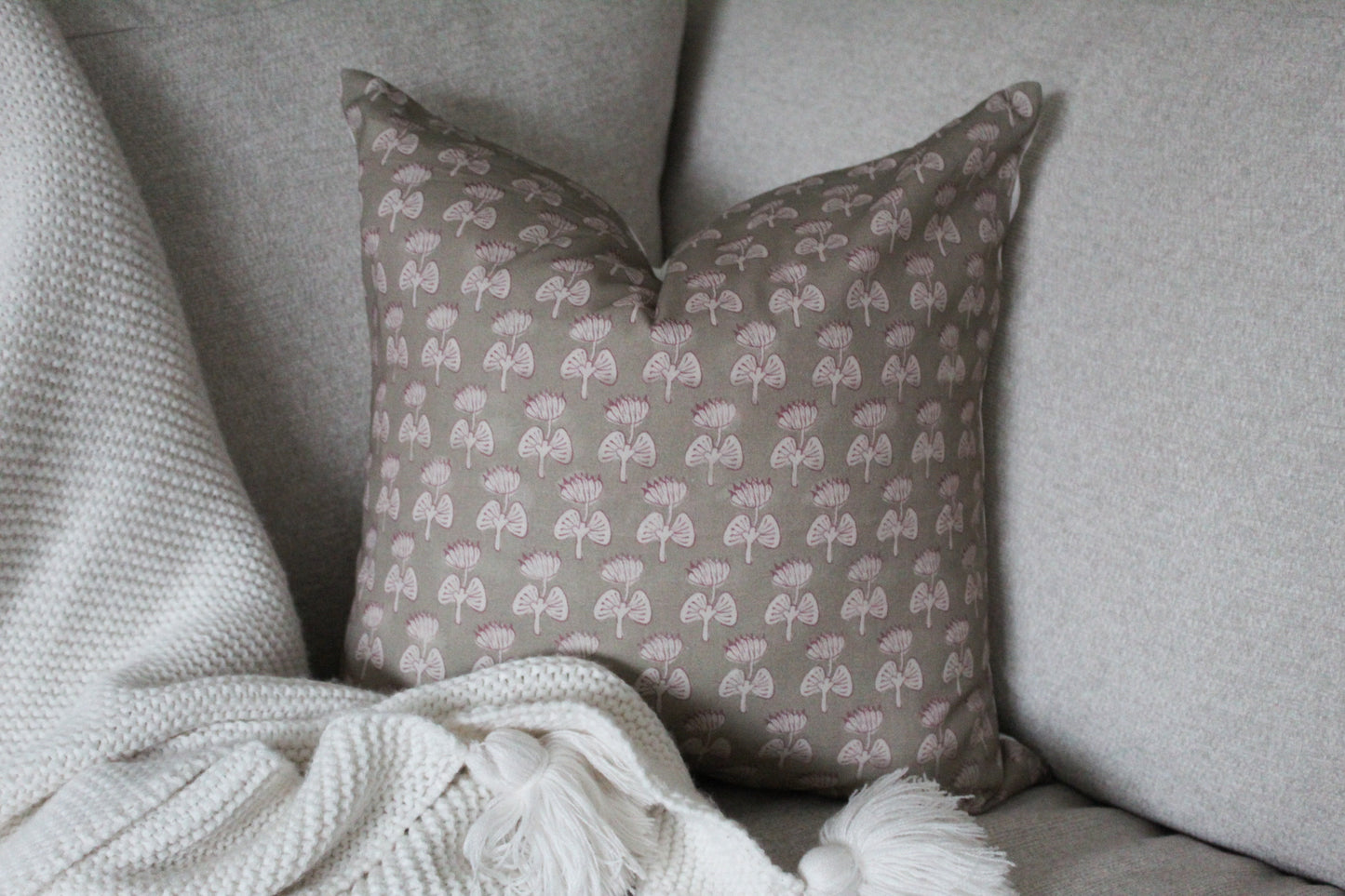 Brown and pink bow cotton cushion 45 x 45cm