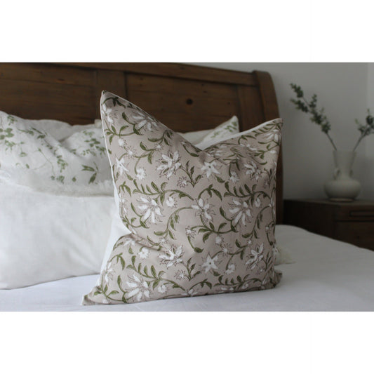 Natural floral print cushion 45 x 45cm in cotton