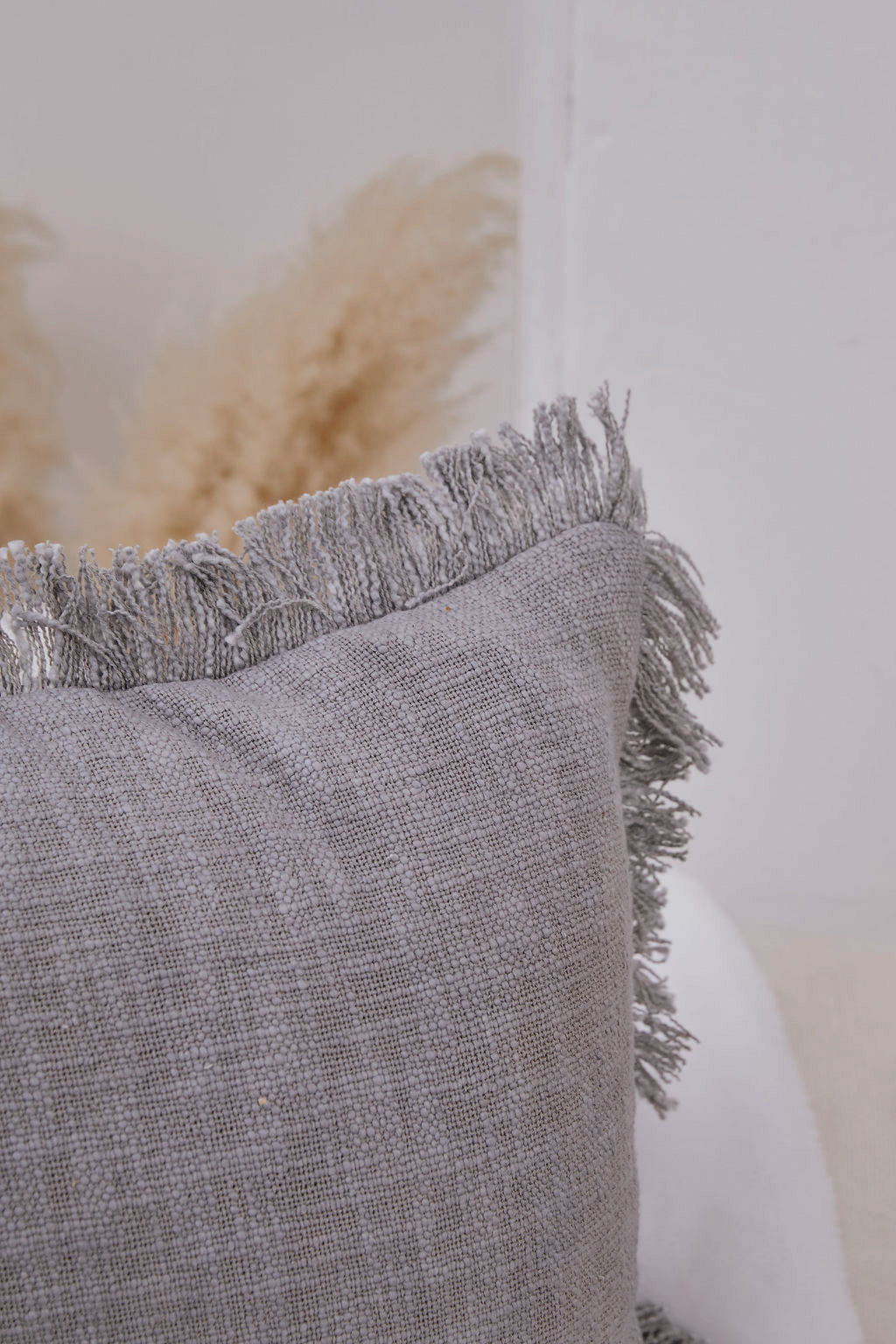 Grey Fringe Cotton Cushion Cover - Emilia