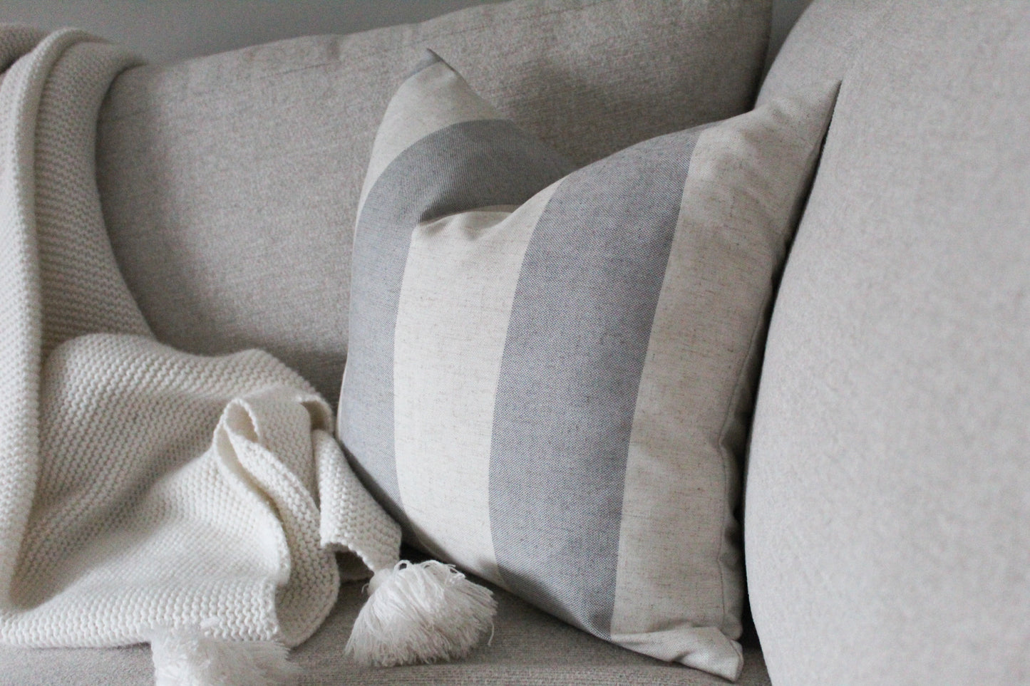 Grey wide stripe cotton cushion 45x45cm