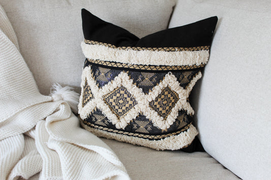 Black Indian cotton throw cushion  45x45cm