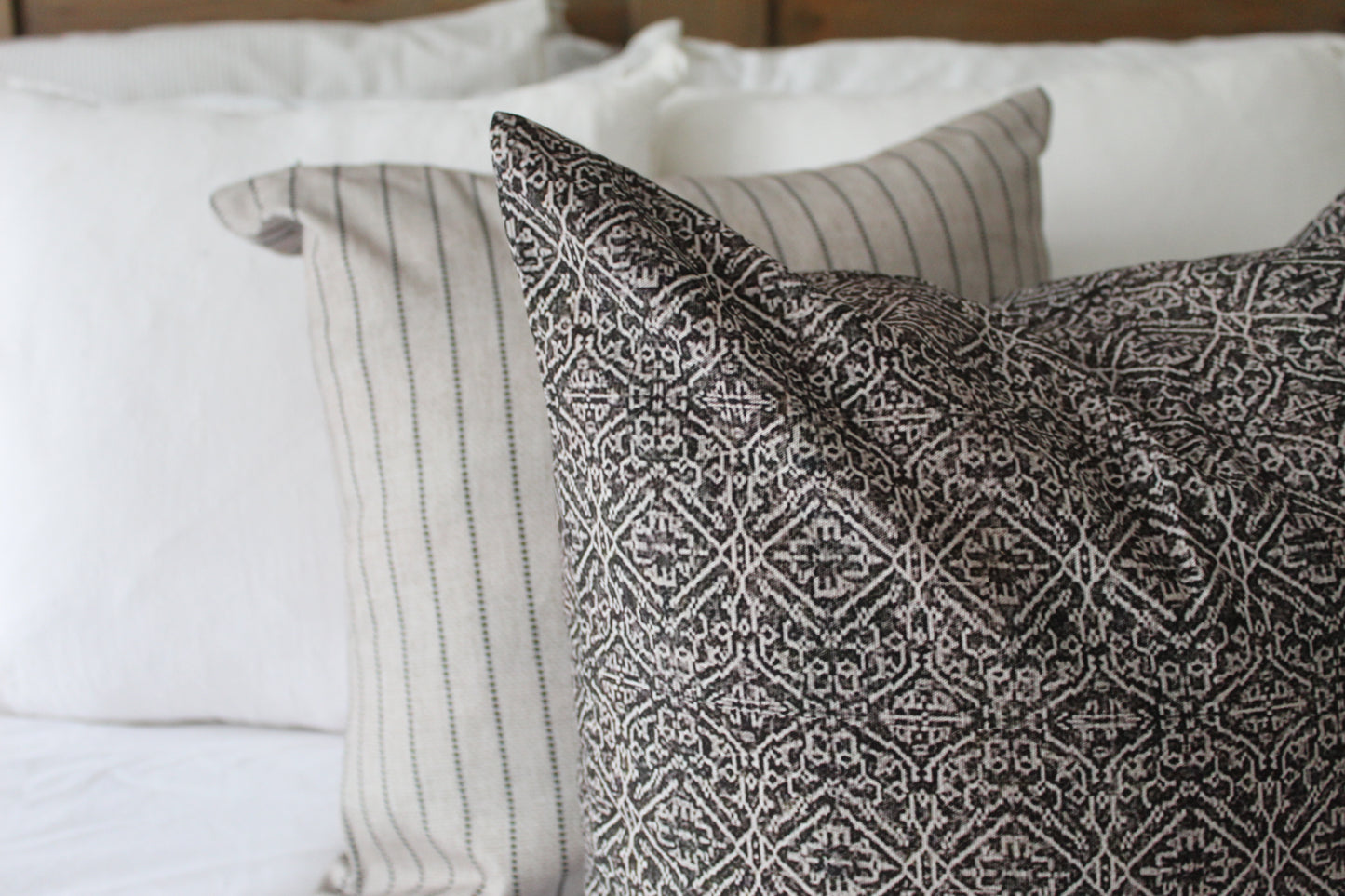 Brown patterned cotton cushion with duck feather insert 45x45cm