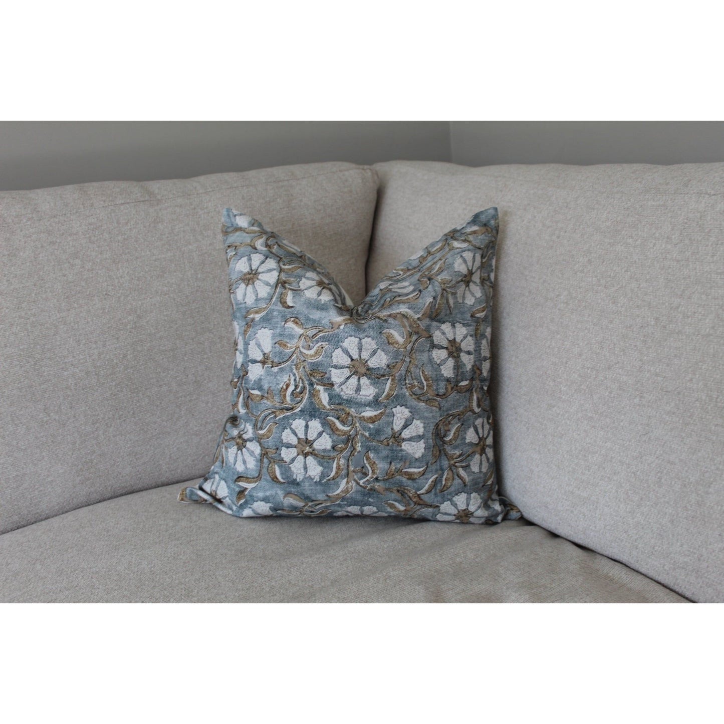 Floral blue French cotton cushion 45 x 45cm