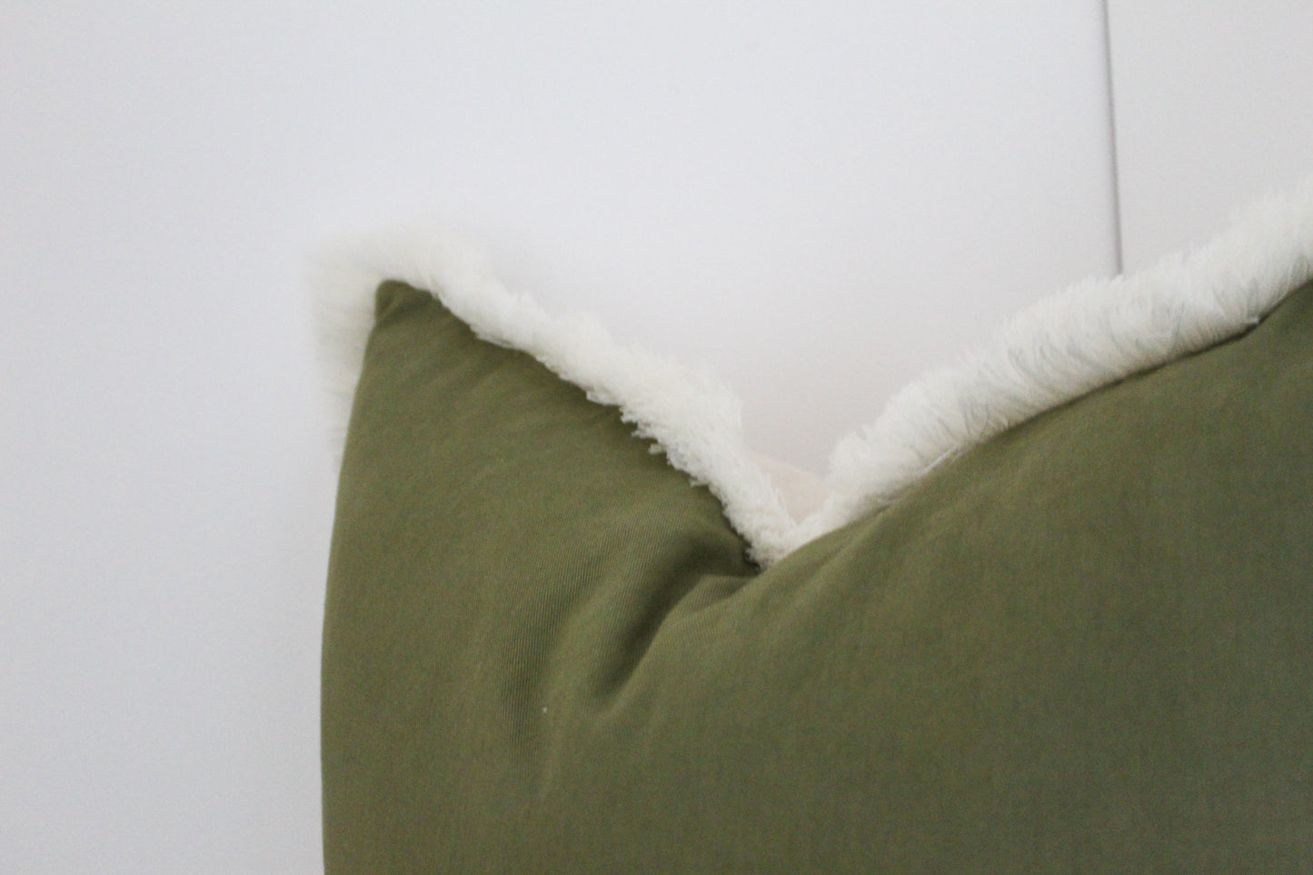 Olive cream fringe trim cotton cushion 45 x 45cm