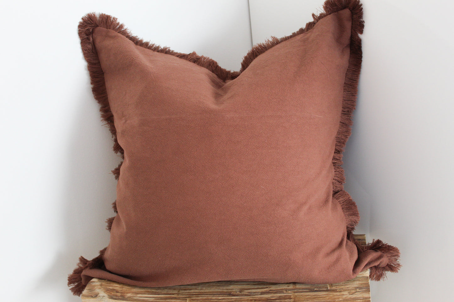 Brown fringe cotton cushion 45x45cm