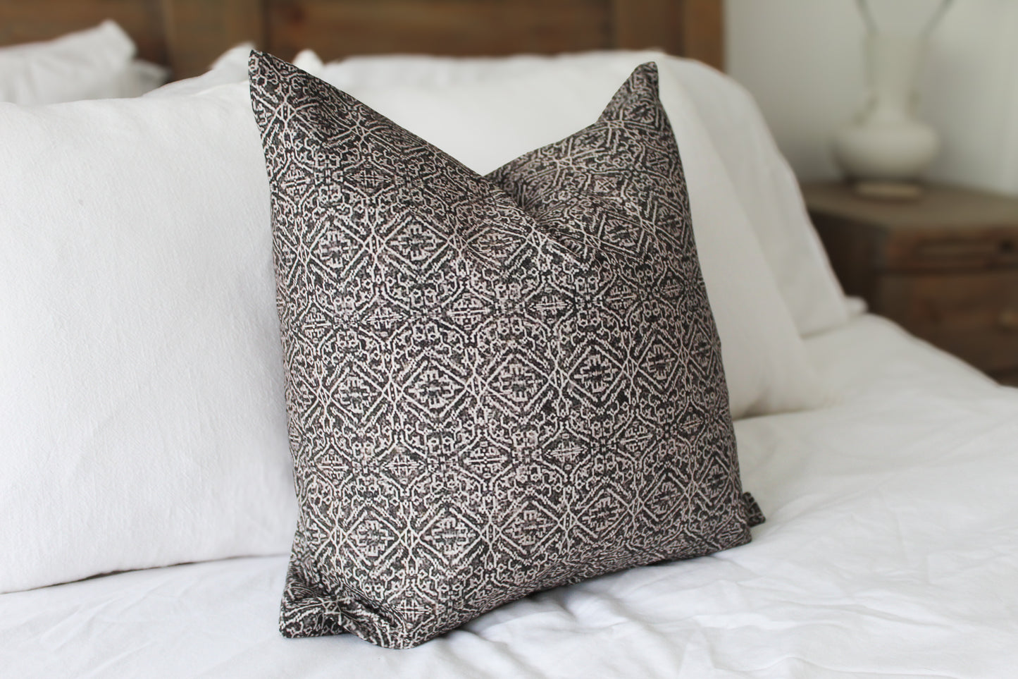 Brown patterned cotton cushion with duck feather insert 45x45cm