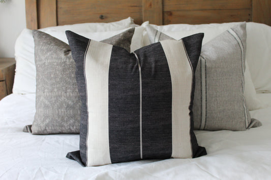 Navy tickling cotton cushion with feather inserts
