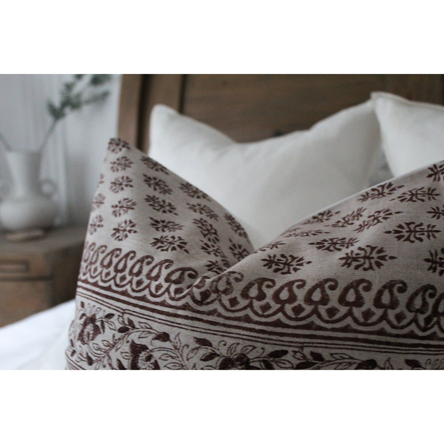 Vintage red floral patterned cotton cushion 45 x 45cm