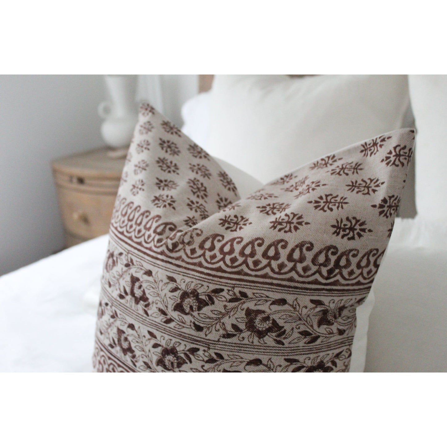 Vintage red floral patterned cotton cushion 45 x 45cm