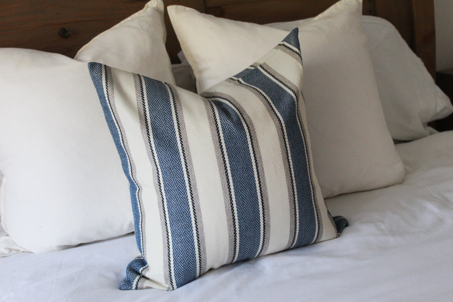 Navy stripe tweed effect cotton cushion 45x45cm