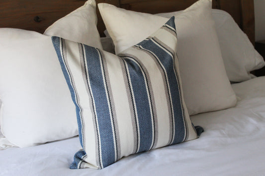 Navy stripe tweed effect cotton cushion 45x45cm