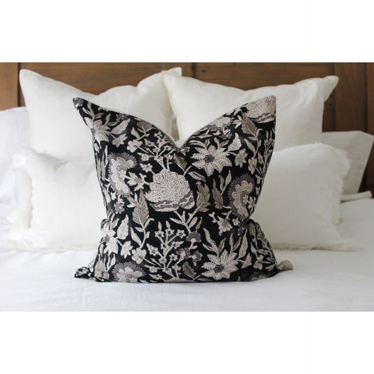 Black and green floral cotton cushion 45 x 45cm
