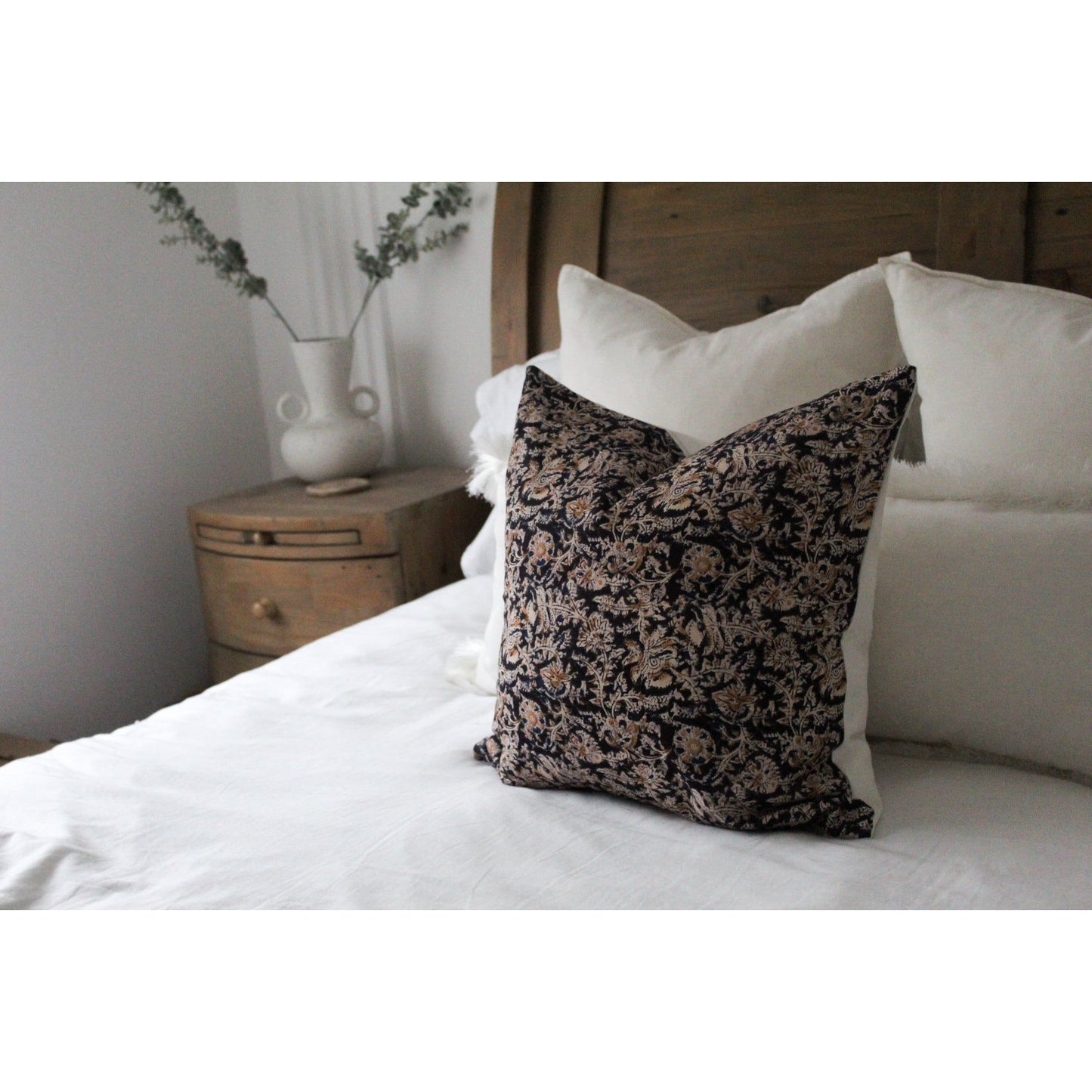 Brown floral print vintage cushion in cotton 45 x 45cm