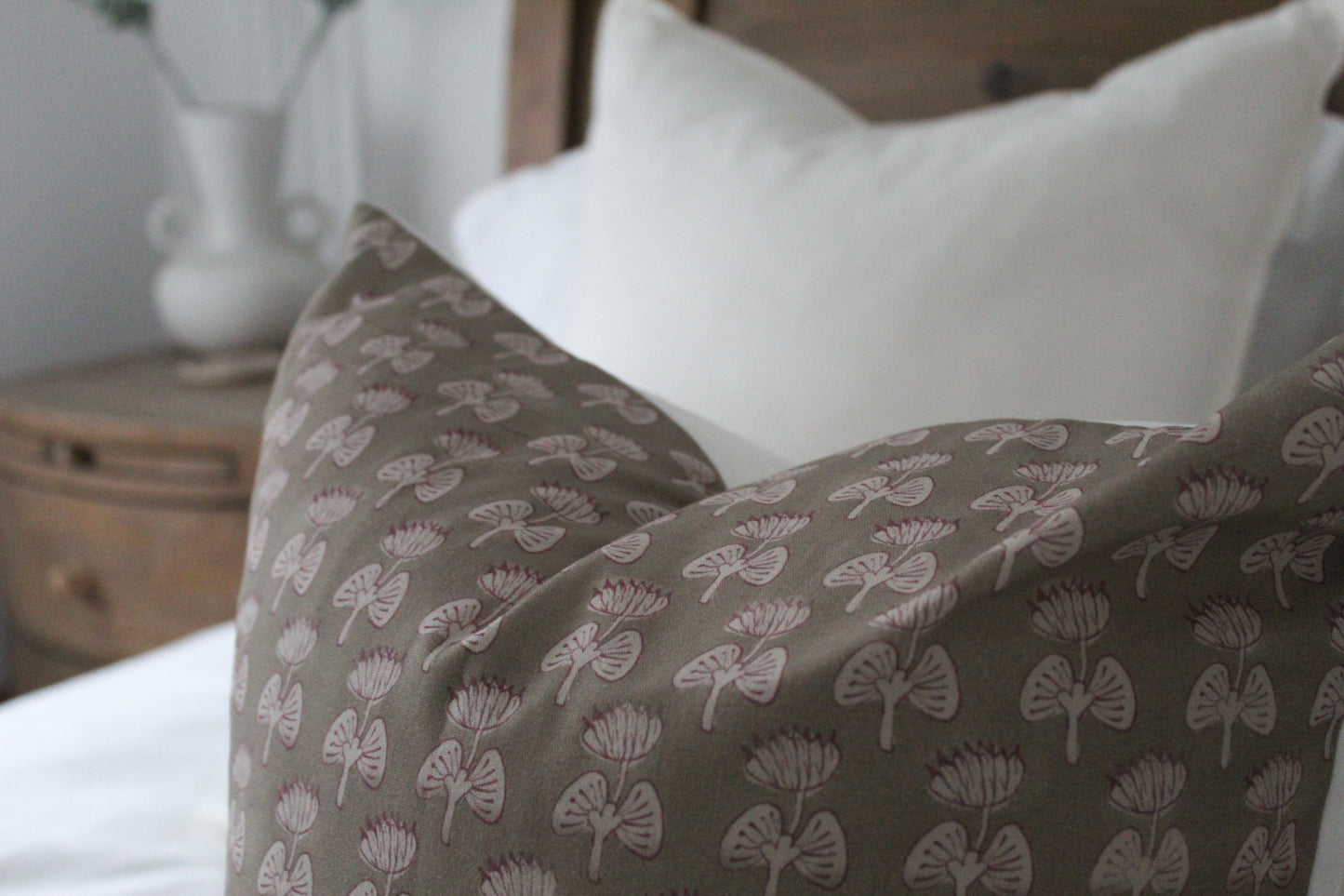 Brown and pink bow cotton cushion 45 x 45cm
