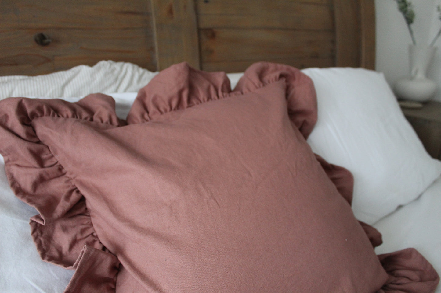 Blush ruffle cotton cushion 45 x 45