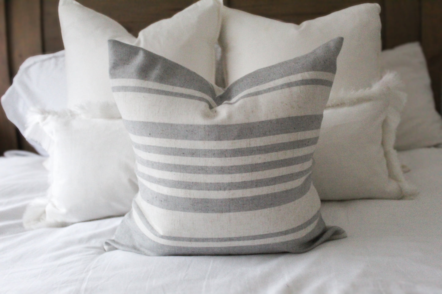 Light grey striped cotton cushion 45 x 45cm