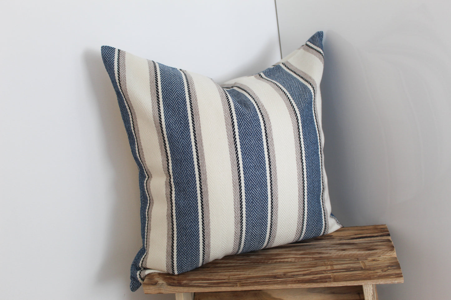 Navy stripe tweed effect cotton cushion 45x45cm