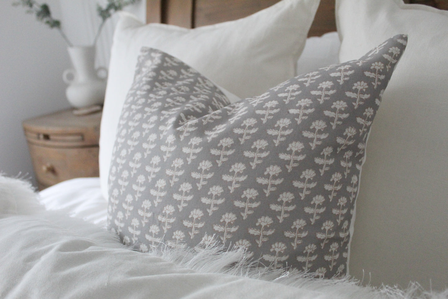 Grey floral 45 x 45cm cotton cushion