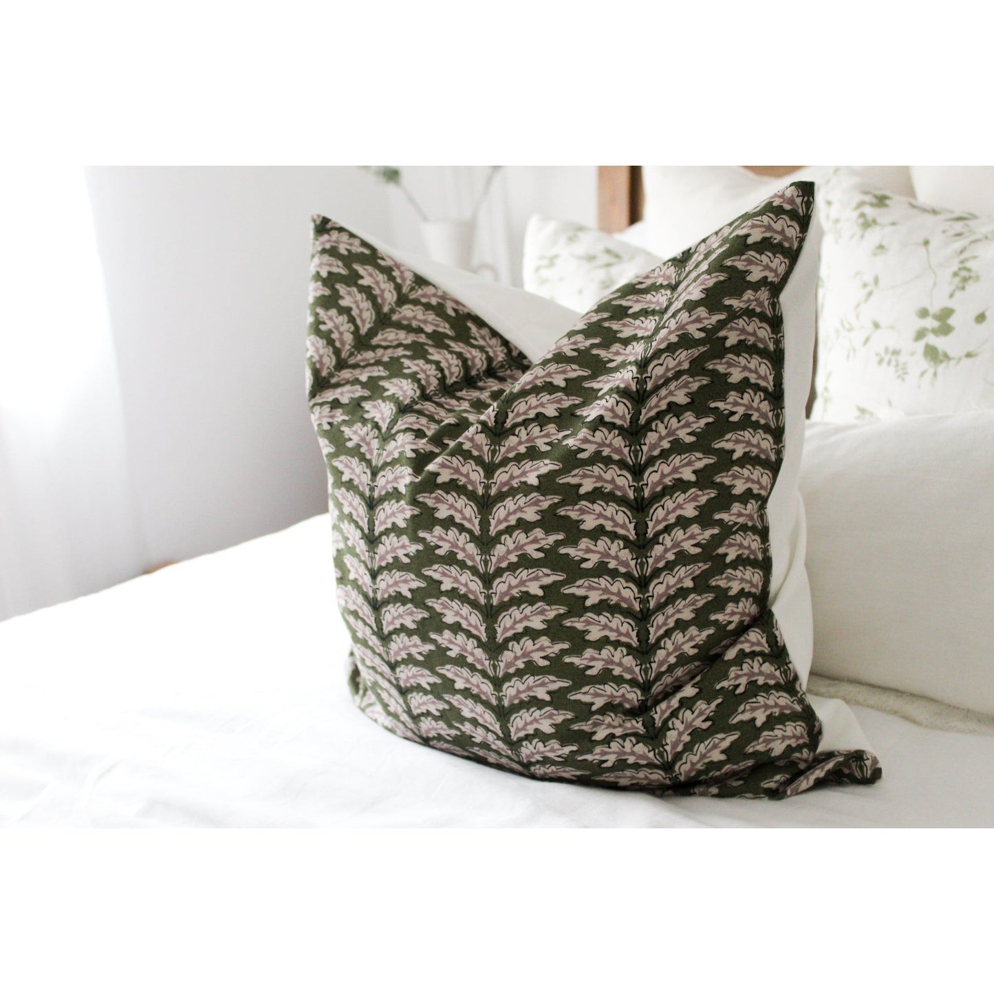 Green floral cotton cushion 50 x 50cm