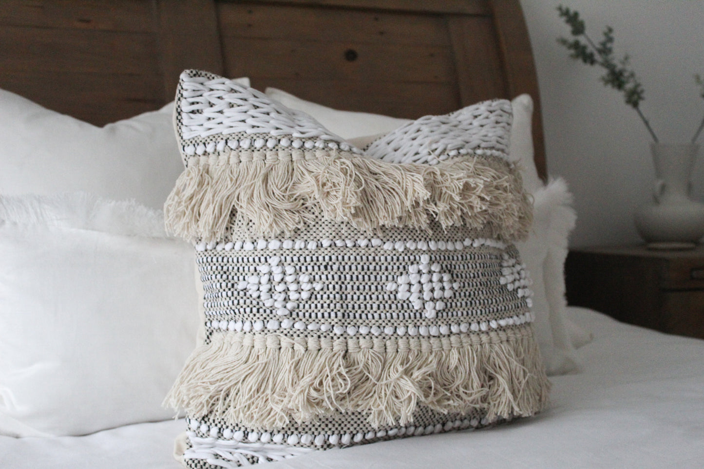 White and Beige Boho Cushion 45x45cm
