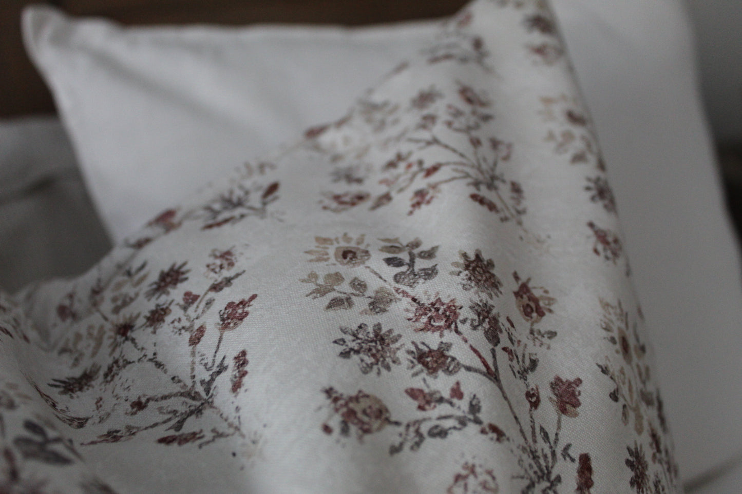 Ivory Floral Cotton Cushion Cover with Vintage Botanical Pattern