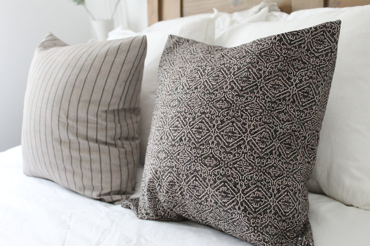 Brown patterned cotton cushion with duck feather insert 45x45cm