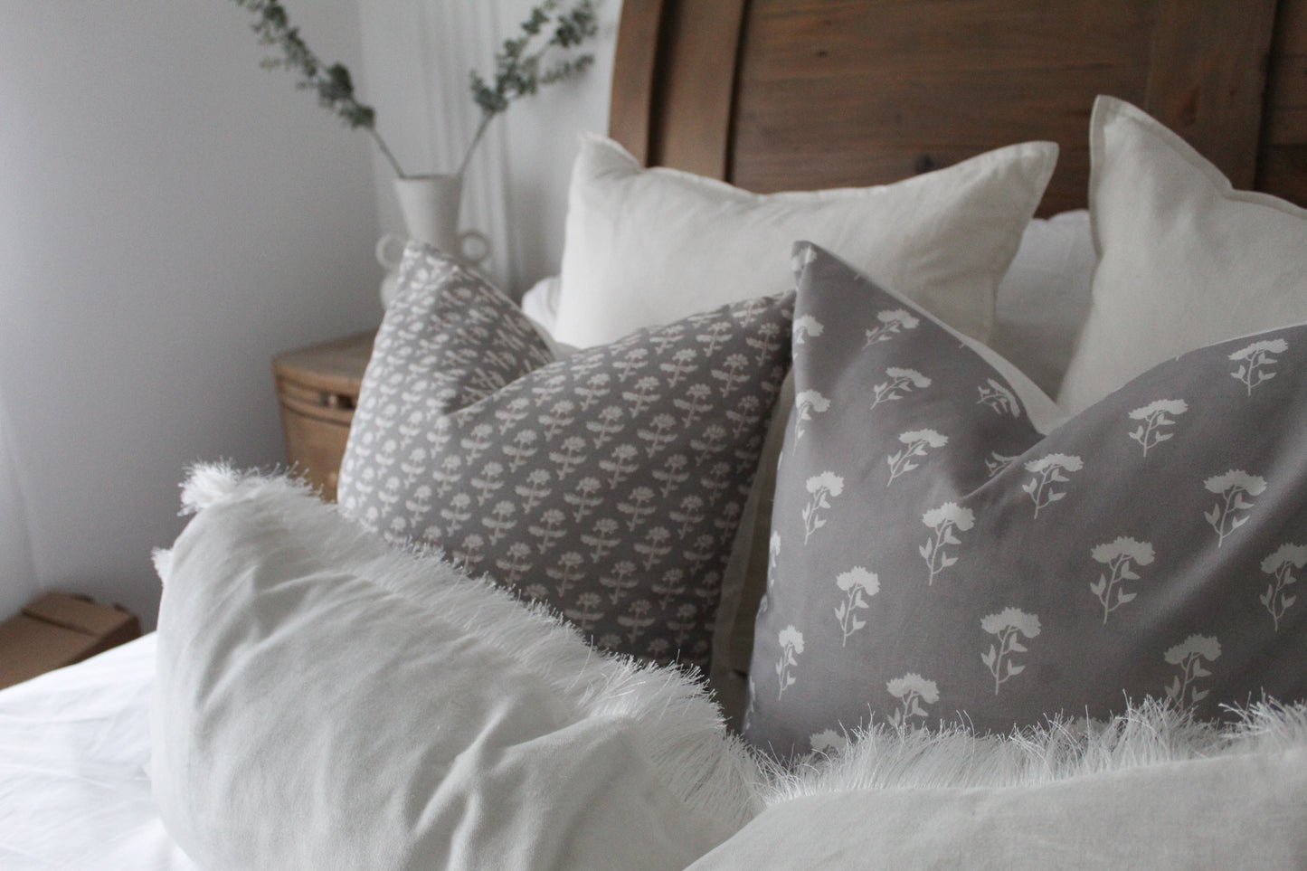 Grey floral 45 x 45cm cotton cushion